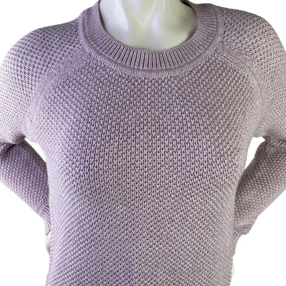 Old Navy Lilac Crew Neck Loose Knit LS Sweater Side Slits Ribbing Variations S M - Picture 3 of 13